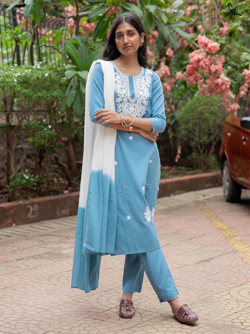 Blue Embroidered Kurti - Image 3