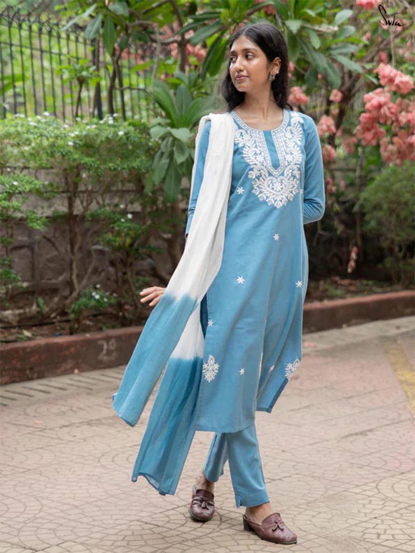 Blue Embroidered Kurti - Image 2