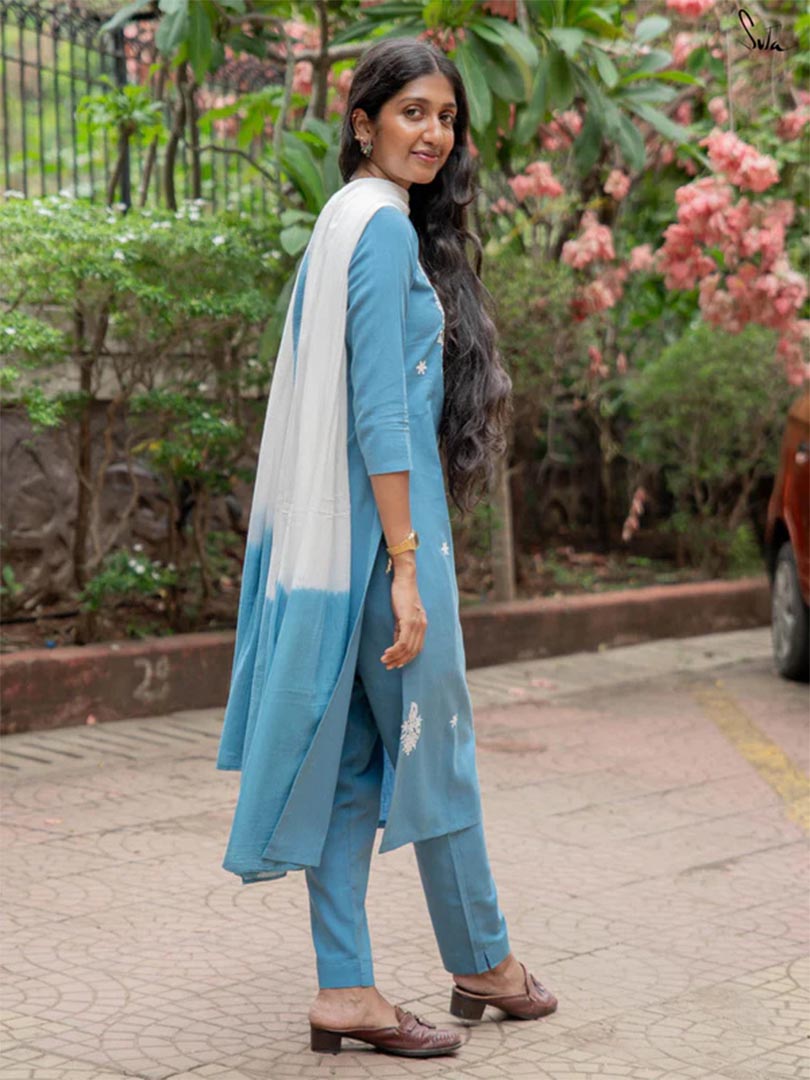 Blue Embroidered Kurti - Image 4