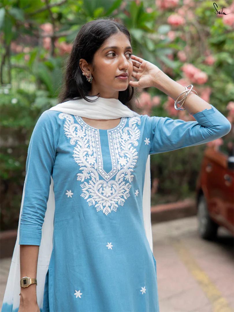Blue Embroidered Kurti