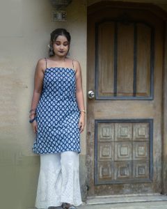 Poo Backless Indigo Print Long Kurti